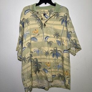 TOMMY BAHAMA Mens 100% Silk Tropical Hawaiian Palm Leaf Button Down Shirt Size L